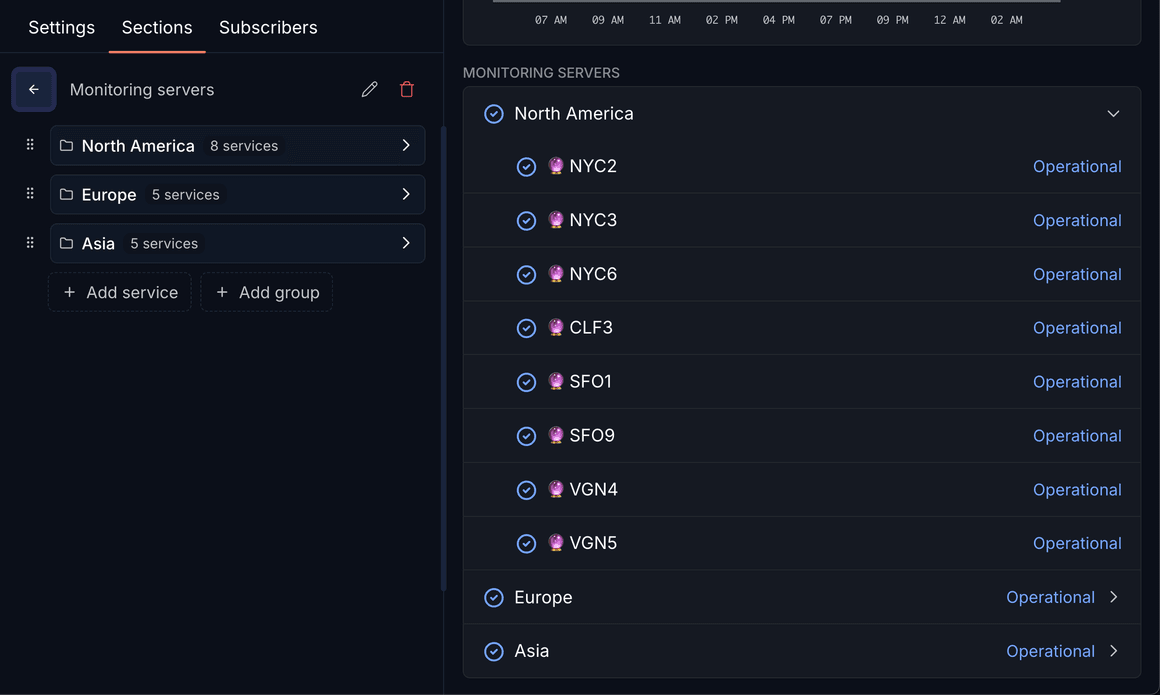 Services can now be grouped within sections